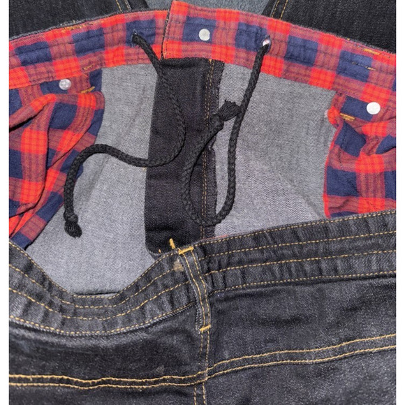 Betabrand Mens 38x30 Black Dark Wash Plaid Interior Trim Drawstring Denim Jeans - Picture 7 of 10